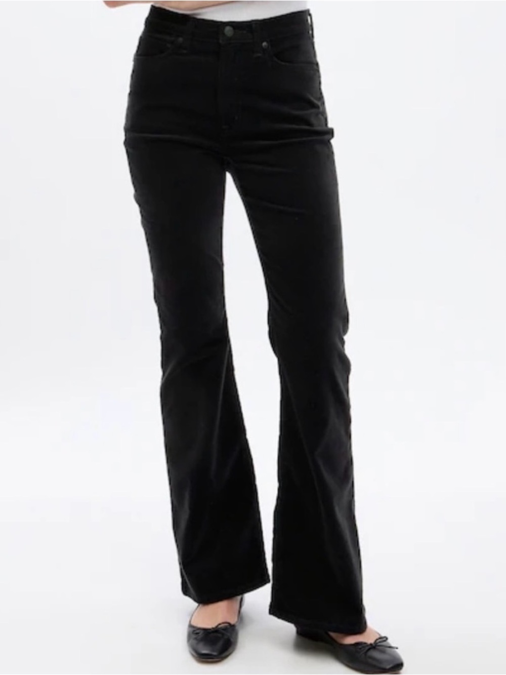 Gap 70’s High Rise Flare Black Velvet Size 30 Long